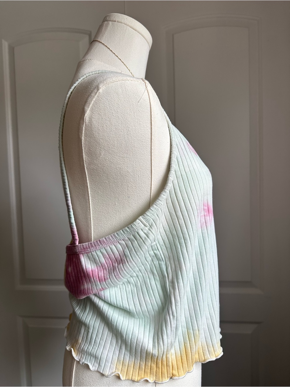 American Eagle Tie-Dye Ribbed Henley Tank Top - Pink, Yellow & Blue - Picture 4 of 8